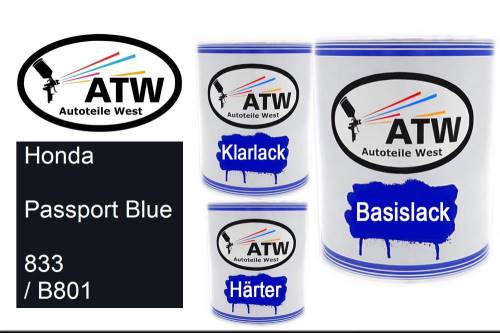 Honda, Passport Blue, 833 / B801: 1L Lackdose + 1L Klarlack + 500ml Härter - Set, von ATW Autoteile West.